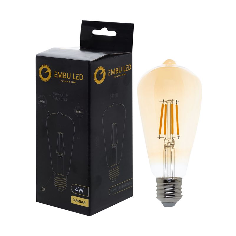 LAMP LED FILAMENTO ST64 4W 2200K E27 - EMBU LED - Mad Mais